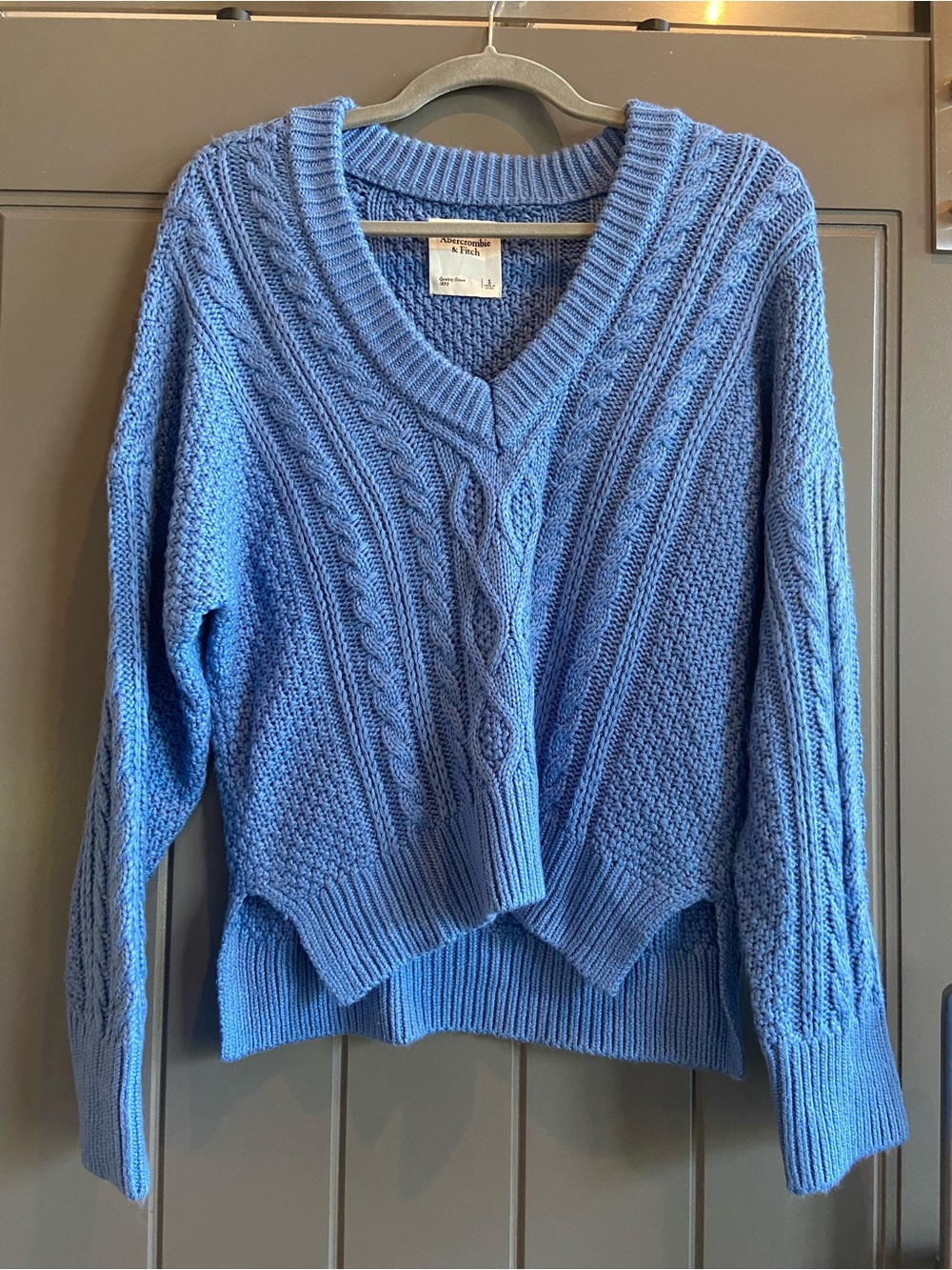 Abercrombie & Fitch Light Blue Cable V-Neck Sweater